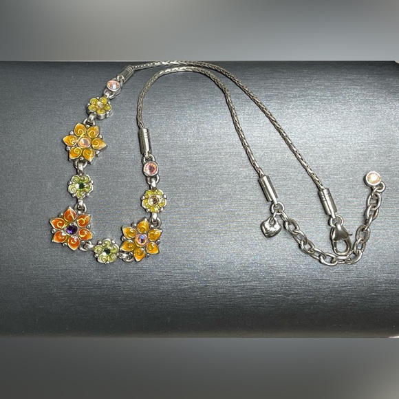 Vintage Retired Brighton Enamel Flowers & Ab Rhinestones 16-19” Necklace 1 owner - Picture 8 of 8